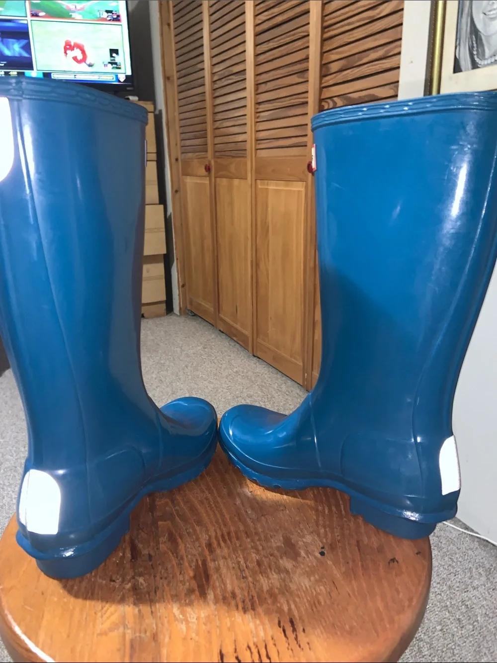 Hunter Glossy Teal Rain Boots child size US 1 boy or girl wellies